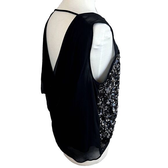 BCBGMAXAZRIA JANINE Top Women's Size L‎ Sequins Silk Drape Evening Blouse - Picture 2 of 10